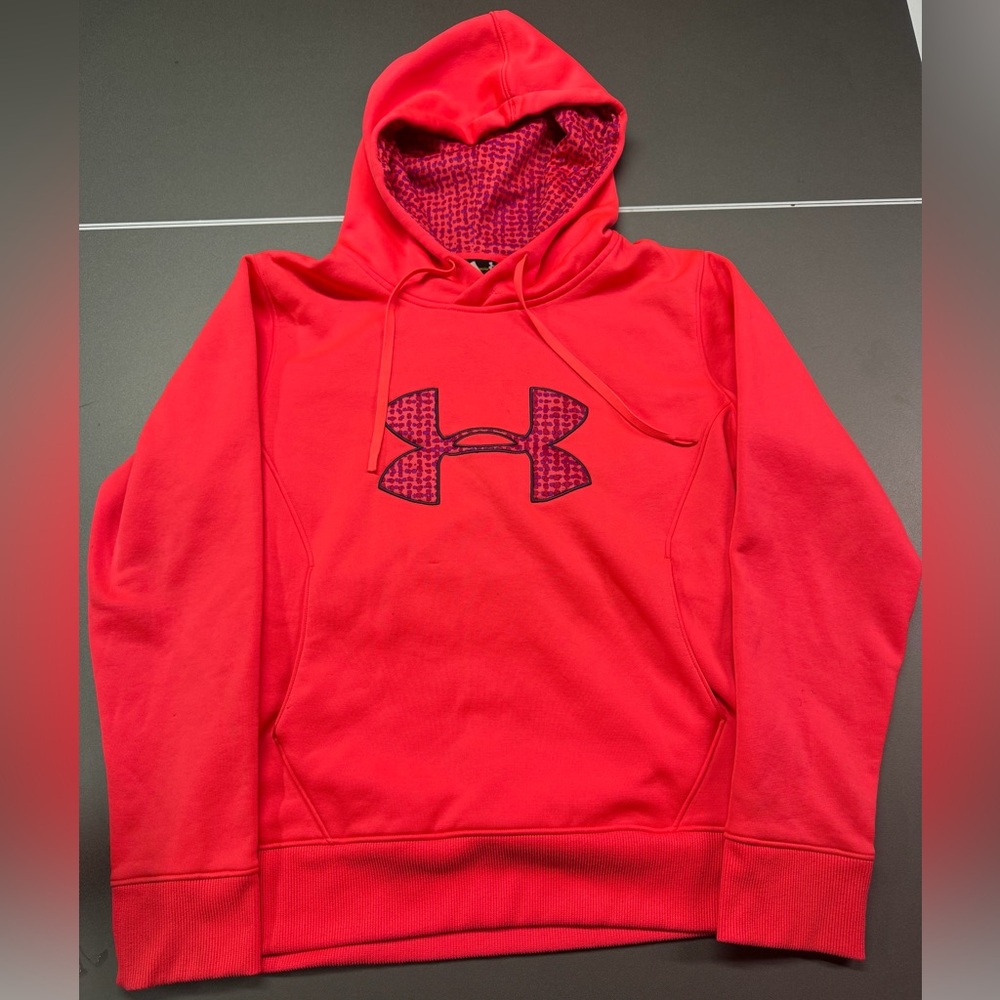 Under Armour Womens‎ Neon Orange/Pink Long Sleeve Hooded Sweatshirt sz Medium